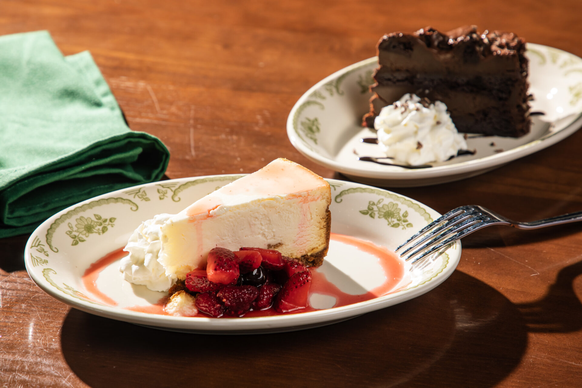 Chocolate cake and cheesecake.